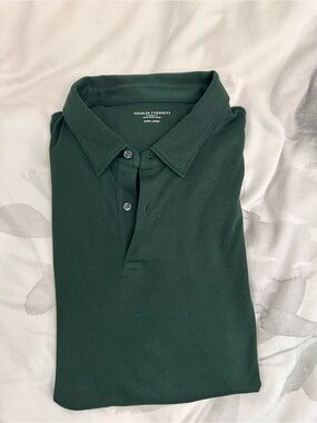 Charles Tyrwhitt Men’s Long Sleeve Jersey Polo XL Forest Green Button Cuffs